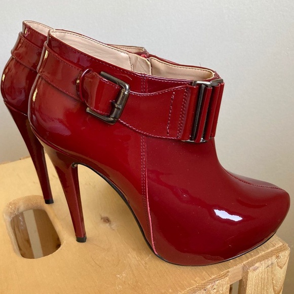 Andrea Red Patent Leather Ankle Booties Buckle Stilettos Heels Boots Shoes - Picture 2 of 15